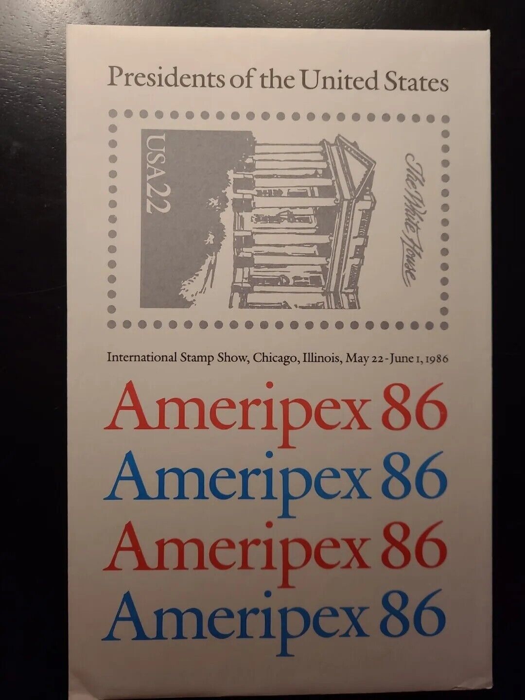 Scott 2216-19 Ameripex 86 1986 Presidents Set 4 Miniature Sheets Of 9/22¢ Stamps